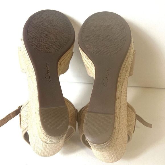 Clarks Indigo Rope Wedge Sandal Casual Women 10M Tan Leather Sling Back Open Toe - Picture 11 of 11